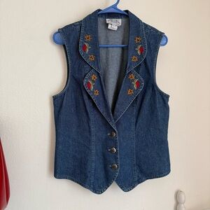 Embroidered Dark Wash Denim Vest